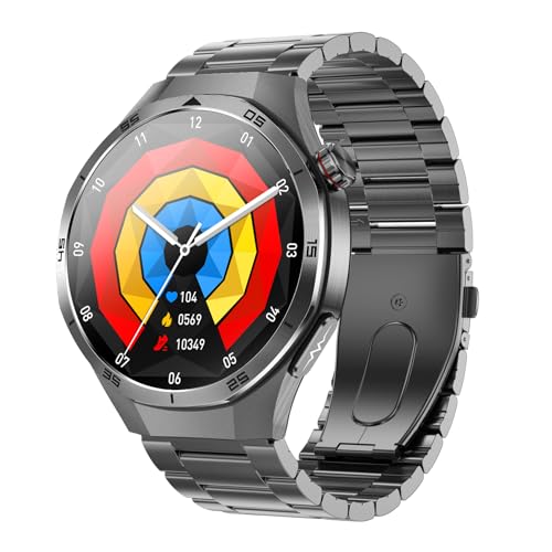 JUSUTEK 2025 革新 豪華高級スマートウォッチ通話機能付き 1.56インチAMOLED腕時計 超全面24時間センサ機能付き 先端Bluetooth5.3 IP68防水, 文字盤自由設定 歩数計 電卓 NFC機能 音楽制御 SOS緊急連絡 Line通知 iphone&アンドロイド対応 贈り物 日本語説明書 (黒鋼)